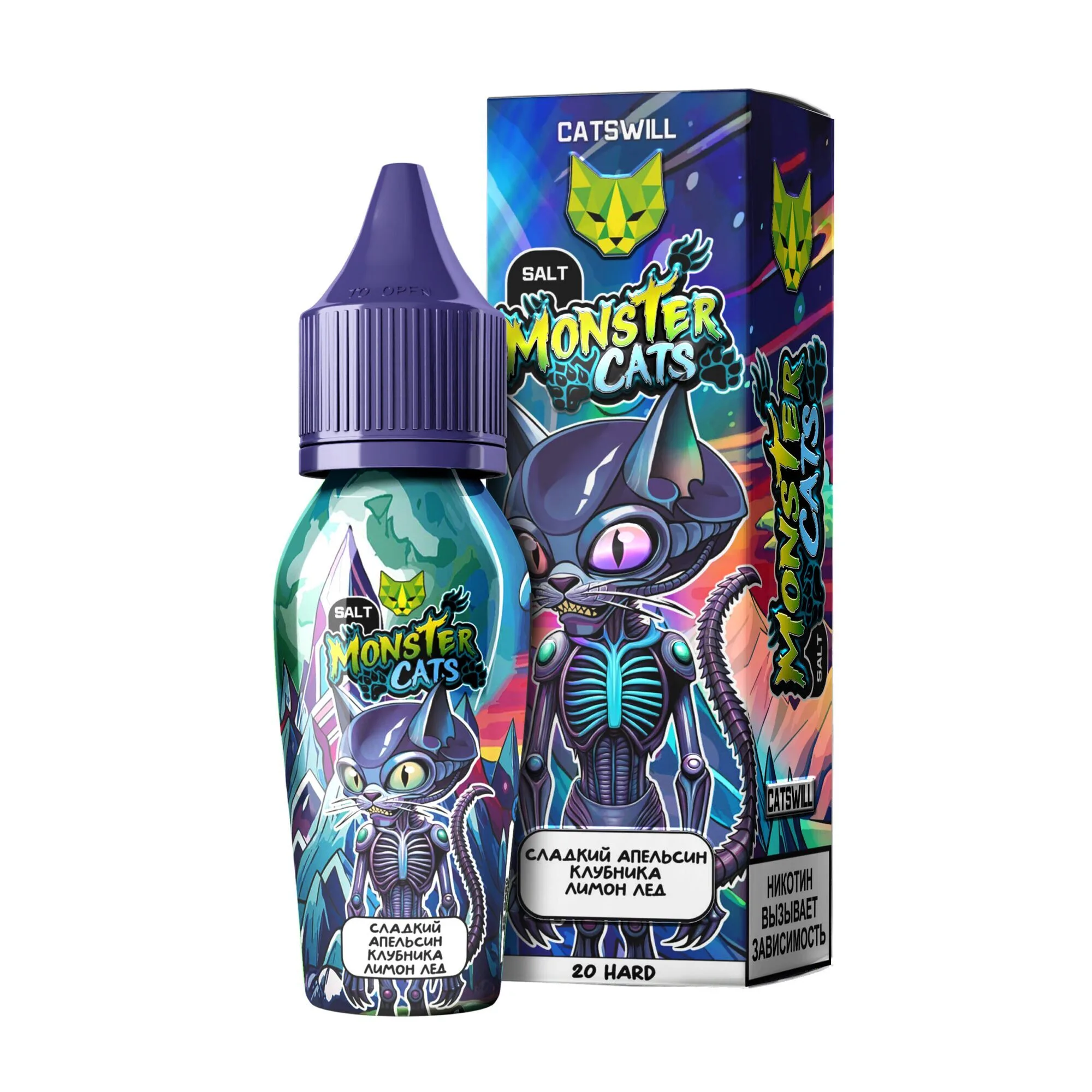Жидкость Catswill Monster Cats Strong Сладкий Апельсин Клубника Лимон Лёд 30 мл